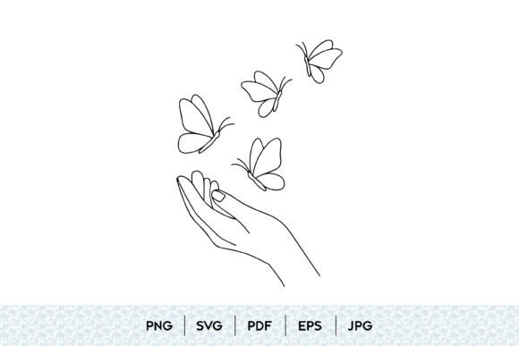 Download Hand and Butterflies Line Art SVG - Premium Bundle