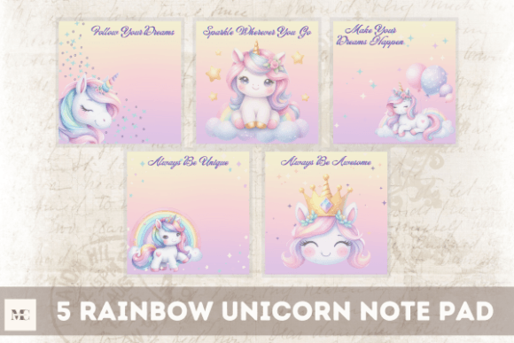 Download 5 Rainbow Unicorn Note Pad Stationery - Stationery Collection